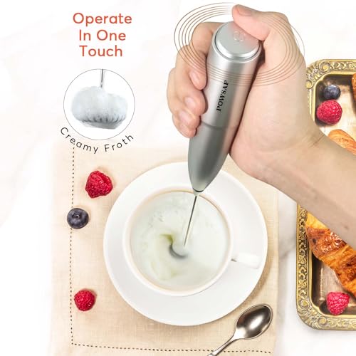 POWSAF Elektrische Milchaufschäumer, Handheld Milchschäumer Stab, Milchaufschäumer Stab, 13000 U/min, Milchschäumer für Kaffee, Latte, Cappuccino, Schwarz/Silbrig