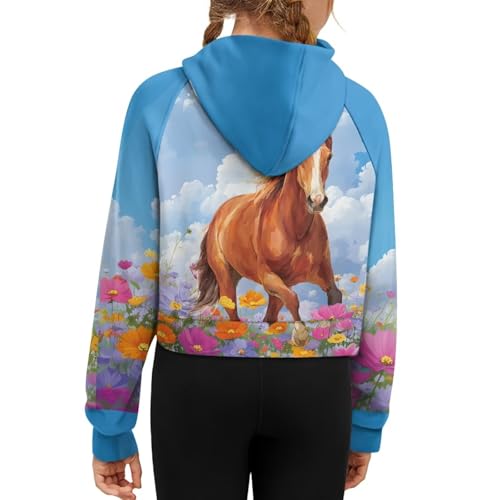 Girls Hoodies Graphic Sweatshirts for Kids Half Zipper Hooded Pullover Preppy Shirts with Pockets 5-143