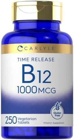 Carlyle Vitamin B12 1000 mcg | 250 Count | Time Release Tablets | Vegetarian, Non-GMO, and Gluten Free Supplement