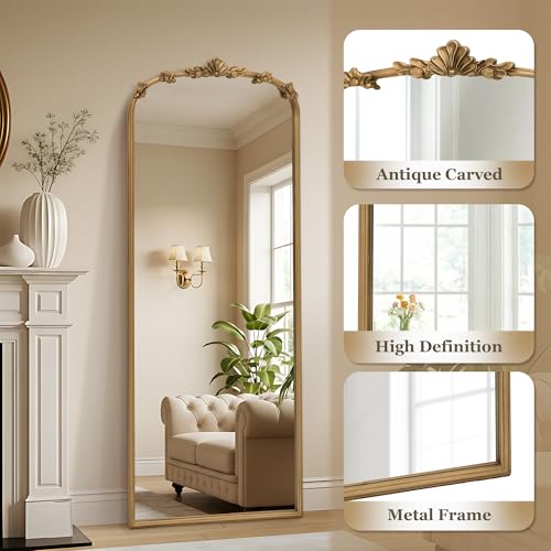 Image of Besdomus Full Length Gold Mirror: 21''x56'' Baroque Floor Long Body Mirror | Traditional Ornate Antique Decorative for Dressing Room /Bedroom /Living Room /Entryway /Hallway /Wall