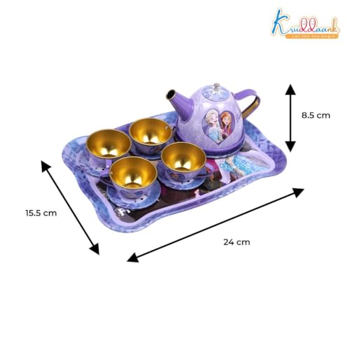 Image of Disney Frozen Elsa & Anna 14-Piece Tin Plate Tea Set for Girls - Fun Pretend Play Tea Party Toy - Durable, Lightweight & Safe Role Play Kit for Kids, Learning Toy -Birthday Gift For Ages 3+