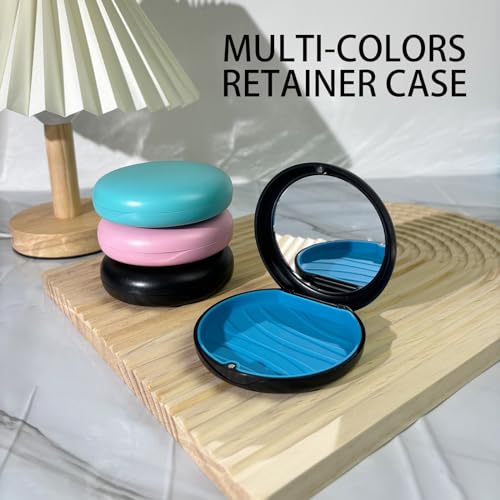 Maoerdental 2 Pack Aligner Case with Mirror,Convenient Retainer Case for Invisalign Aligners, Night Guards, and Mouth Guards (1PC Black Cyan+1PC Black Purple)