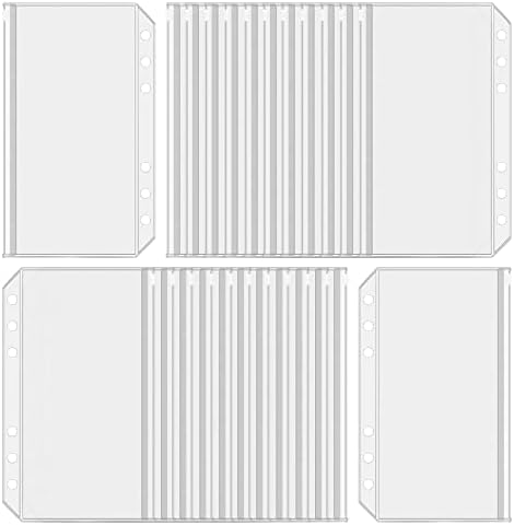 Antner 24PCS A6 Binder Pockets 6 Holes Zipper Cash Envelopes for 6 Ring Budget Binder, Clear Binder Pouch Money Envelopes for Cash Budgeting, Waterproof PVC Loose Leaf Bags for Refillable A6 Binder