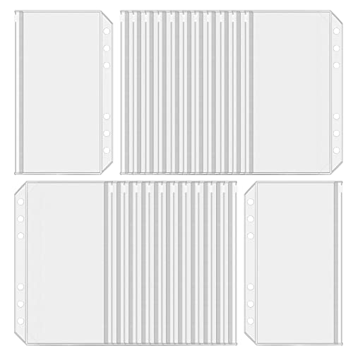 Carpetas con cierre A6 de 6 agujeros Antner para archivador, pack de 24 fundas transparentes