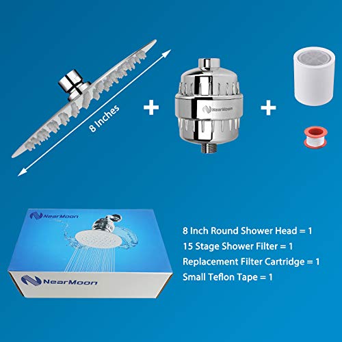 Nearmoon Shower Head And 15 Stage Shower Filter Combo, High Pressure Filtered Showerhead For Hard Water, Improves The Condition Of Your Skin, Hair - 1 Replaceable Filter Cartridge (8 Inch, Chrome) #TOP5