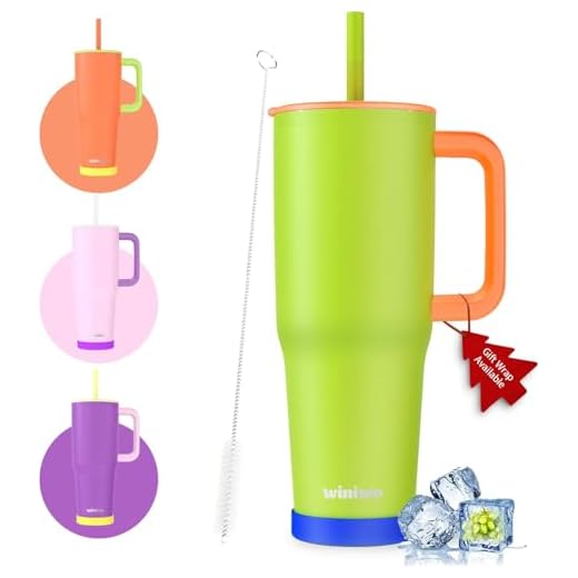 winiwo 40 oz Tumbler with Handle and Straw, Gift for Her, Flexible Straw, Insulated Tumbler Cups with Silicone Bottom, Keeps Beverages Cold Up to 24 Hours, Gym/Travel/School（ Neon Green）