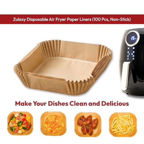 Image of Zulaxy Air Fryer Paper Sheets 100 PCS | Disposable Non Stick Parchment Liners for Baking, Cooking, Roasting and Microwave Safe (Square Liner, 8 Inch)