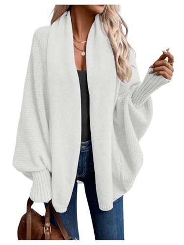 Image of GORGLITTER Women's Dolman Long Sleeve Shrugs Cardigan Open Front Shawl Neck Oversized Loose Knit Top White Large