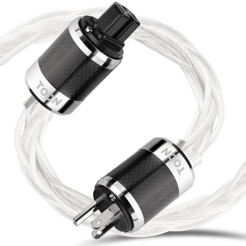 TODN Audiophile Power Cable HiFi Audio Power Cord with Silver-Plated O-C-C, Carbon Fiber Shell, Rhodium-Plated US Plug, Φ13mm, 3ft/1m