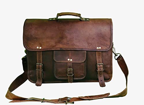 18 Inch Leather Messenger Bag Vintage Handmade for Briefcase Laptop Best Computer Satchel