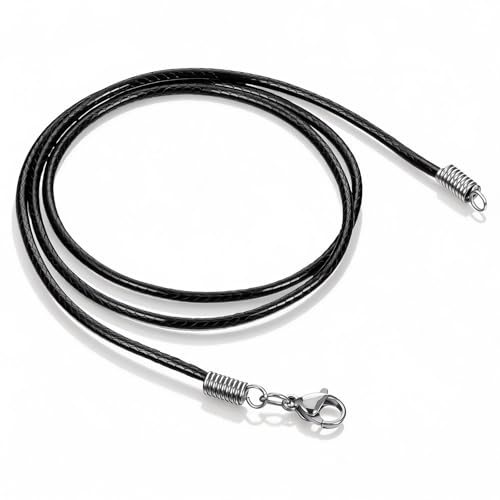 JJUNW 2mm Leather Necklace Cord 20in Waterproof Braided Leather Bracelet Clasp Braided Wax Chain for Men Women DIY Rope Valentine Anniversary Christmas Birthday with Stainless Steel Buckle(50cm)
