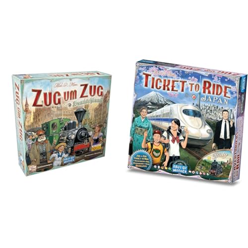 Days of Wonder - Zug um Zug Deutschland (Auflage 2023), Grundspiel + Erweiterung, Familienspiel, 2-5 Spieler, Ab 8+ Jahren, 30-60 Minuten, Deutsch + Zug um Zug, Japan + Italien (Spiel-Zubehör)