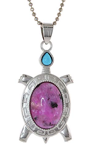 Mevoi Southwest Running Turtle Natural Stone Pendent Necklace + Free Bead Chain-Purple Color Quartz