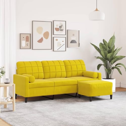 QZZCED Sofá de 3 plazas con Taburete Terciopelo Amarillo Sofá de 3 Plazas Moderno con Taburete, Tela Suave y Estructura Estable para Sala de Estar 180 cm