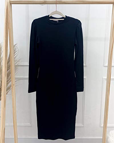 Vestido Midi Canelado Preto