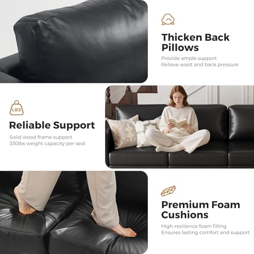 Image of ABCASA Modular Sectional Loveseat Sofa Couch with Storage Seats, 3 Seater L Shaped Couch with Movable Ottoman for Small Spaces,Black