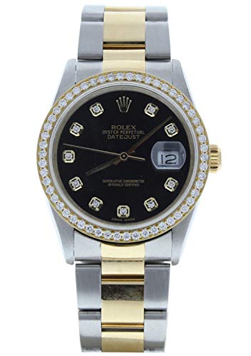 Rolex Men's Datejust Model 16233 Steel & 18k Gold Oyster Band Custom Black Diamond Dial & Diamond Bezel (Certified Preowned)