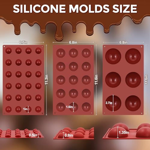 Image of 3 Packs Silicone Hot Chocolate Bomb Molds, 2.7 inch 1.6 inch 1 inch Semi Sphere Molds for Making Chocolate, Cake, Jelly, Dome Mousse (6 /15 /24 Cups)