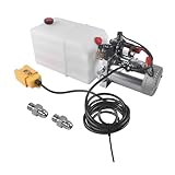 6 Quart Hydraulic Power Unit 1.6KW Power, 12V DC Double Acting Hydraulic Pump for Dump Trailer Car Lifting, Hydraulic Pump Power Unit, 6L Plastic Tank, 3200 PSI Max Pressure Weonefit