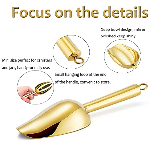 Mini Ice Scoop Set of 8, E-far 3 Ounce Gold Stainless Steel Scoops for Candy/Flour/Sugar, Small Metal Scoops for Party/Canisters Jars/Kitchen Bar/Ice Maker, Rust Proof & Dishwasher Safe by E-far - Image 4