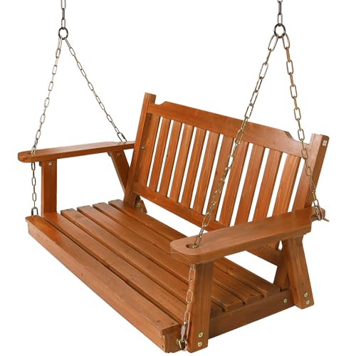 Anraja Wooden Porch Swing 2-Seater Bench Swing with Hanging Chains