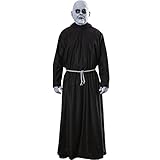 Full-length, long-sleeved black hooded robe