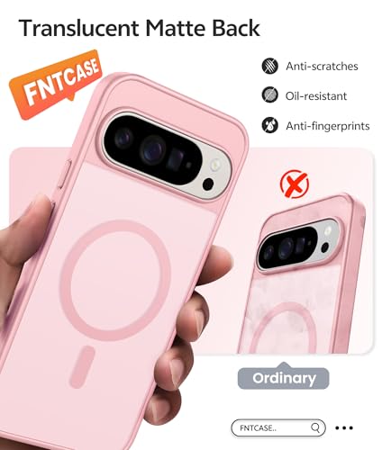 Image of FNTCASE for Google Pixel 10 Pro XL Case: for Pixel 9 Pro XL Case [Fit for Magsafe] Translucent Matte [with Screen Protector] Military Grade Shockproof Protective Magnetic Phone Cover (6.8inch - Pink)