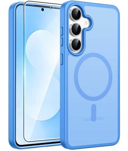Image of FNTCASE for Samsung Galaxy S25 FE Case: Magnetic Translucent Matte Military Grade Drop Proof Protection Cell Phone Cover - Slim Rugged Durable Shockproof Protective S25Fe Cases (Ice Blue-6.7 inch)