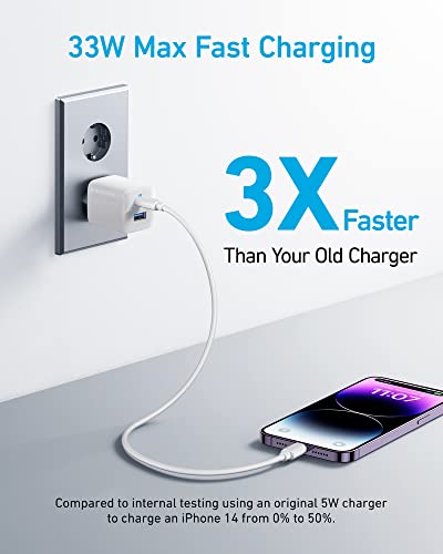 Anker Caricatore iPhone USB C 323 (33 W), compatto, con 2 porte per iPhone 15/15 Plus / 15 Pro / 15 Pro Max /14/13, Pixel, Galaxy, iPad/iPad Mini e altro (senza cavo) – Bianco - Immagine 1