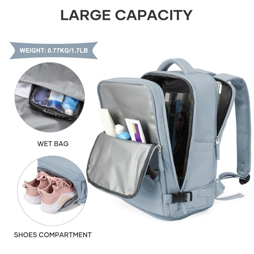 Image of coowoz Travel Backpack For Women Men,Carry On Backpack,Hiking Backpack Waterproof Outdoor Sports Rucksack Casual Daypack travel essentials(Gray Blue)
