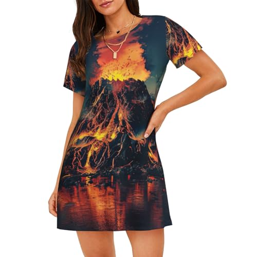 Chemise de nuit manches courtes contre la chaleur avec imprimé volcan