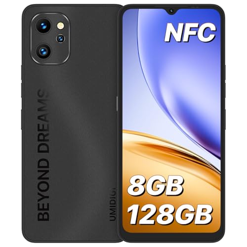 UMIDIGI Telefonos Moviles Libres Baratos, 48MP Cámara Smartphone NFC, 4GB+128GB Movile Baratos y Buenos, Pantalla De 6.7''HD+, Batería 5150mAh, Octa Core/Dual SIM/OTG/Face ID, (Negro)