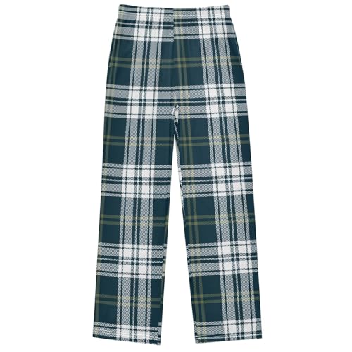 Boy's Pants Plaid Navy Blue Olive Jogger Pants Elastic Waist Long Bottoms Trousers with Pockets 6-14 Years