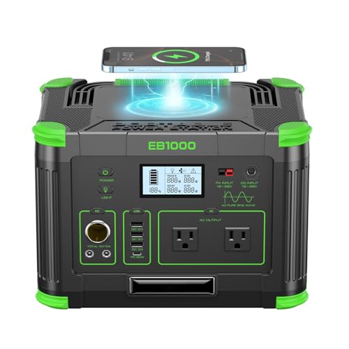 Image of Portable Power Station 1000W (Peak 2000W), 999Wh Solar Generator with 60W USB-C PD Output, 110V Pure Sine Wave AC Outlet Backup Lithium Battery for Outdoors Camping Travel Hunting Home
