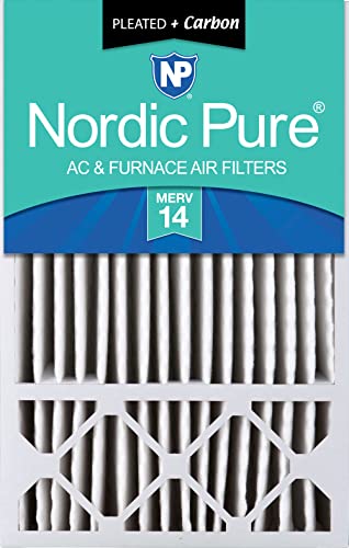 Image of Nordic Pure 16x25x5 Pleated MERV 14 Plus Carbon Air Filters 1 Pack | Actual Size: 15 3 /4 x 24 3 /4 x 4 3 /8 Honeywell Replacement Made in USA, Pro Strength Filtration, Pet & Odor Control