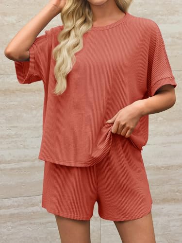 Image of Imily Bela Womens 2 Piece Outfits 2025 Oversized Summer Short Sets Casual Beach Ribbed Short Sleeve Matching Set