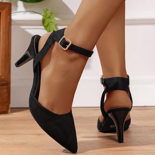 Women's Pointed Toe Pumps Shoes Sexy Closed Toe Slingback Kitten Heels Stiletto Ankle Strap Dress Wedding Party Sandals4