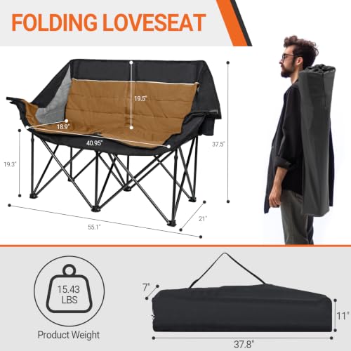 Image of 700LBS 2-Person Heavy Duty Double Camping Chair Loveseat Brown