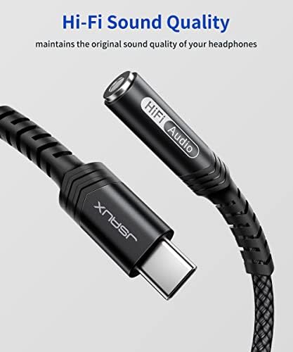 JSAUX USB C to 3.5mm Headphone Jack Adapter, Type C to 3.5mm Aux Adapter Compatible with Samsung Galaxy S22 S21 S20 Ultra Note 20 Huawei P30 P20 Mate 10 Mate 20 Pro, Pixel 4 3 2 XL Xiaomi 9 8-Black