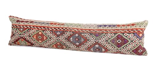 Kilimwarehouse King Size Kilim Pillow Cover 12x47 inch Handmade Lumbar Oriental Kilim Pillow Bedding Organic Oblong Accent Cushion Cover Huge Twin Extra Long Pillow