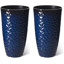 Glitzhome 23.75" H Oversized Tall Planter,Modern Set of 2 Honeycomb Textured Gradient Cobalt Blue Round Garden Plant Pots with Drainage Holes Flower Containers for Indoor Outdoor,Front Porch,Patio