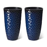 Glitzhome 23.75' H Oversized Tall Planter,Modern Set of 2 Honeycomb Textured Gradient Cobalt Blue Round Garden Plant Pots with Drainage Holes Flower Containers for Indoor Outdoor,Front Door,Patio