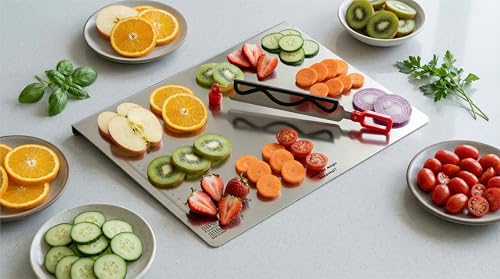 Image of Stainless Steel Chopping Board with Cutter, Multipurpose Slicer & Chopper with Adjustable Cutting Guide, Non-Slip Handle, Heavy Duty Rustproof Kitchen Tool for Fruits, Vegetables, Meat & Fish