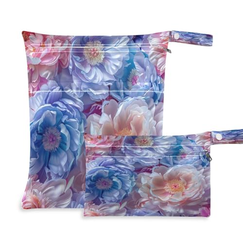 ATTX Beautiful Peonies Wet Dry Bags 2-Pack - Reusable Cloth Diaper Storage for Travel, Beach & Gym | Multi-Use Waterproof Bags for Swimsuits, Baby Clothes, Sports Gear#370