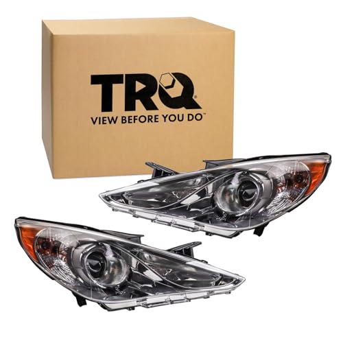 Image of TRQ 2 Piece Headlight Assembly Set Driver & Passenger Side Compatible with Hyundai Sonata Limited SE 2011-2014 HY2502157 HY2503157 921013Q100 921023Q100