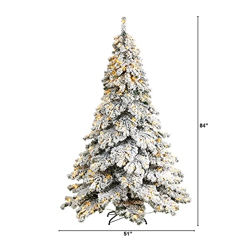7Ft. Flocked Austria Fir Artificial Christmas Tree With 400 Warm White Led Lights And 1063 Bendable Branches #TOP1