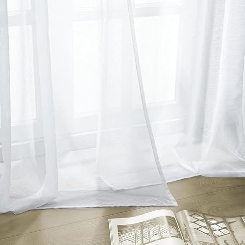 Cortinas modernas translúcidas de 125 x 195 cm, visillos blancos con ojales para salón y dormitorio 4