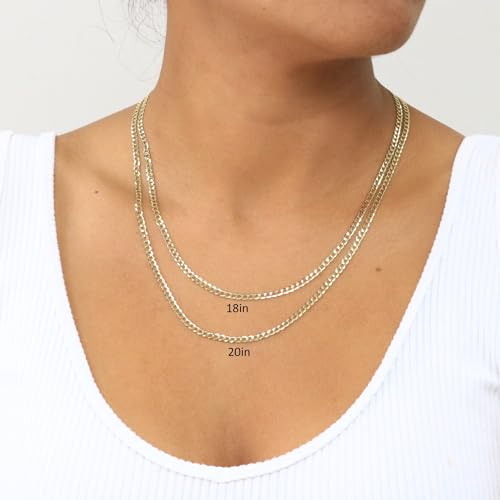 Nuragold 14k Real Yellow Gold Solid Cuban Curb Link 3mm Chain Necklace (16"-30") Italian Jewelry for Men & Women3