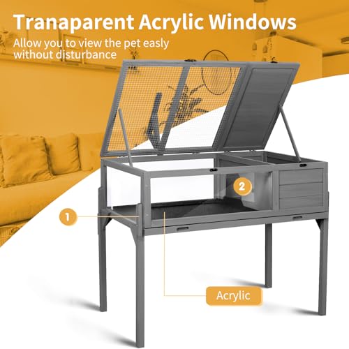 GEGURI Tortoise Habitat Indoor & Outdoor, Wooden Tortoise House with Detachable Legs, Reptile Cage for Small Animals