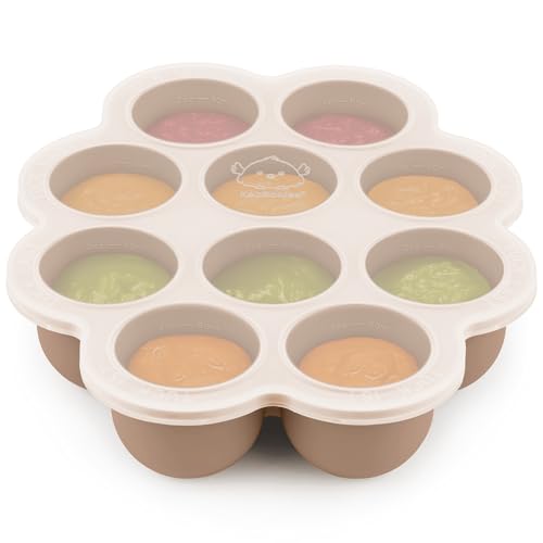 KeaBabies Silicone Food Freezer Trays with Lid, 2oz x 10 Pods Baby Food Storage Containers, Easy Puree Meal Prep, Breast Milk Silicone Freezer Molds, Dishwasher, Microwave Safe,BPA-Free(Chai Latte)